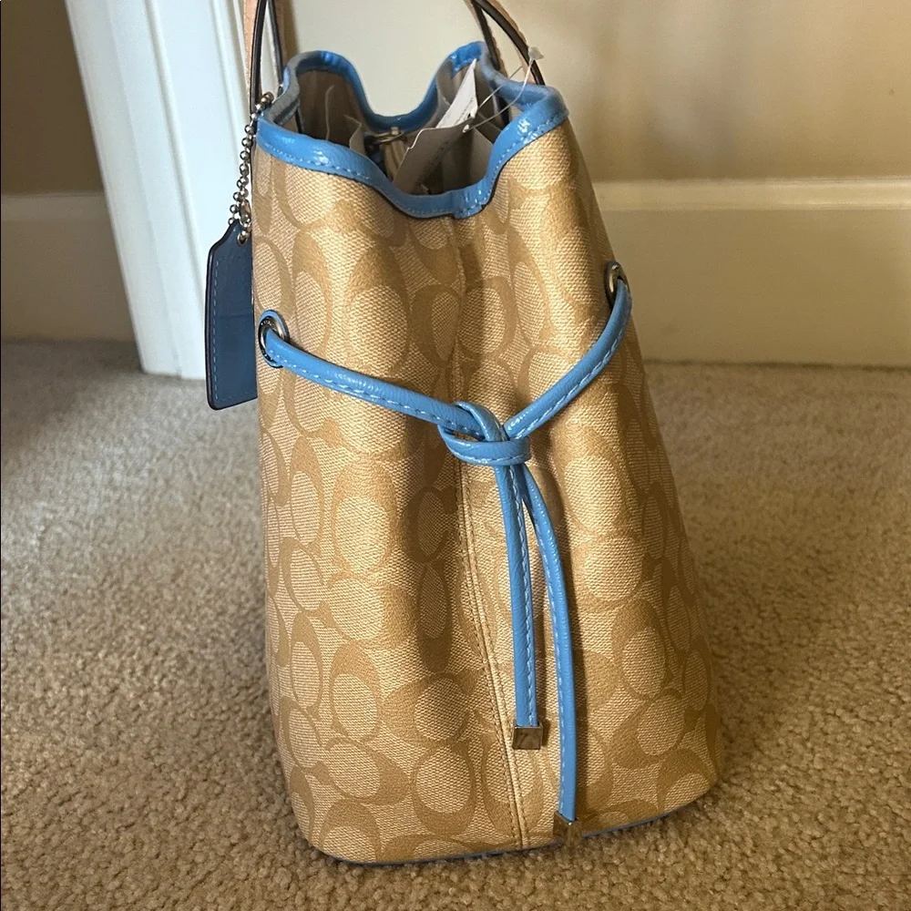 Coach Beige and Blue Stripe Tote - Picture 3 of 7